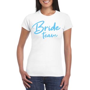 Bellatio Decorations Vrijgezellenfeest T-shirt dames - Bride Team - wit - glitter blauw - bruiloft