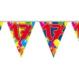 Verjaardag 17 jaar feest thema set 50x ballonnen en 2x leeftijd print vlaggenlijnen