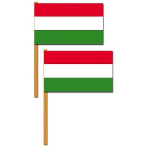 2x stuks luxe zwaaivlag/handvlag Hongarije 30 x 45 cm op stok