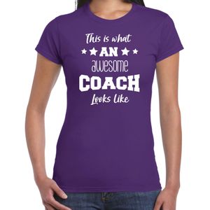 Bellatio Decorations cadeau t-shirt voor dames - awesome coach - coach bedankje - paars