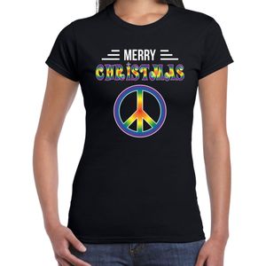 Merry Christmas hippie fout Kerst t-shirt zwart voor dames