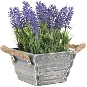 Items Lavendel bloemen kunstplant in bloempot - paarse bloemen - 15 x 20 cm - bloemstukje