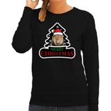 Dieren kersttrui leeuw zwart dames - Foute leeuwen kerstsweater