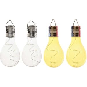 4x Buitenlampen/tuinlampen lampbolletjes/peertjes 14 cm transparant/geel