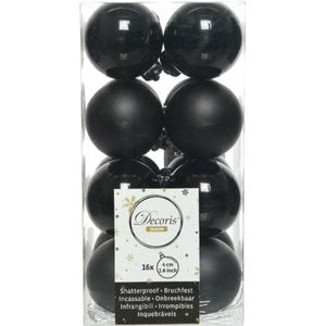 Decoris kleine kerstballen - 16x st - zwart - 4 cm - kunststof