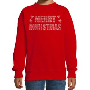 Glitter foute kersttrui rood Merry Christmas glitter steentjes voor kinderen - Glitter kerst outfit