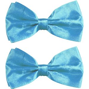 Partychimp Carnaval verkleed vlinderstrikje zijdeglans - 2x - turquoise blauw - polyester - heren/dames