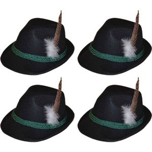 4x Zwarte bierfeest/oktoberfest hoed verkleed accessoire voor dames/heren