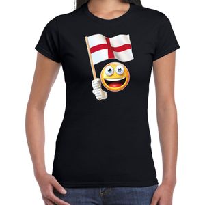 Engeland fan shirt met smiley en Engelse zwaaivlaggetje zwart voor dames