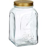 Pasabahce Voorraadpot/bewaarpot Square - glas - 1,5L - transparant/goud - D10 x H19 cm - voedsel bewaren