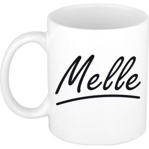 Melle voornaam kado beker / mok sierlijke letters - gepersonaliseerde mok met naam
