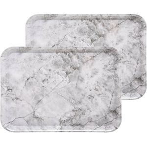 5Five Dienblad/serveer tray Marble - 2x stuks - Melamine - creme wit - 33 x 43 cm