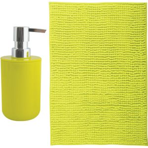 MSV badkamer droogloop mat - Milano - 40 x 60 cm - met bijpassende kleur zeeppompje - limegroen