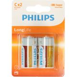 6x Philips Long Life LR14 C-batterijen 1,5 Volt