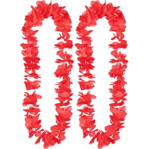 Boland Hawaii krans/slinger - 2x - Tropische kleuren rood - Bloemen hals slingers