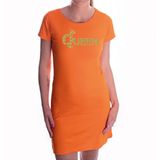 Oranje Koningdag Queen dress met gouden letters en kroon voor dames