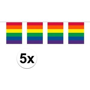 5x Vierkante regenboog vlaggenlijnen van 10 meter