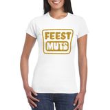 Bellatio Decorations Verkleed shirt voor dames - feest muts - wit - glitter - carnaval themafeest