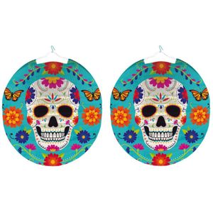 Pakket van 3x stuks ronde lampion 25 cm Day of the Dead sugarskull