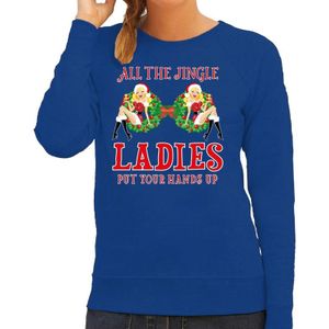 Blauwe kersttrui / kerstkleding all the single ladies / jingle ladies voor dames