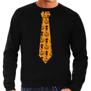 Halloween thema verkleed sweater / trui heks en pompoen stropdas zwart voor heren