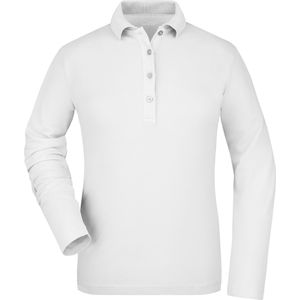 Witte dames poloshirt met lange mouw