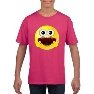 Emoticon geschrokken t-shirt fuchsia/roze kinderen