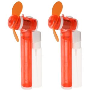 Set van 2x stuks zak ventilator/waaier oranje met water verstuiver - Mini hand ventilators van 16 cm