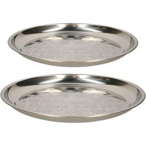 B-Home serveerschalen set - 2x stuks - rond - zilver - rvs - dia 40 en 50 cm - voedsel serveren