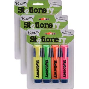 12x Markeerstiften/highlighters oranje/geel/groen/roze 18 cm