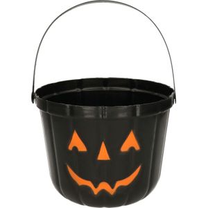 Trick or treat snoep emmertje - pompoen - zwart - D20 cm