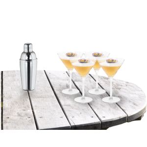 Excellent Houseware - Cocktailshaker 500 ML met 4x Martini cocktailglazen 260 ml