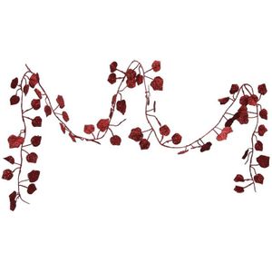 Kerstboom guirlandes / slingers met rode bladeren 200 cm