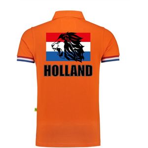 Holland fan polo t-shirt oranje luxe kwaliteit Nederlandse vlag met leeuw - 200 grams - heren