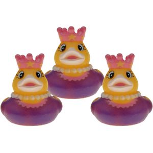 Rubber badeendje prinses - 3x - paars - badkamer fun artikelen - size 5 cm - kunststof