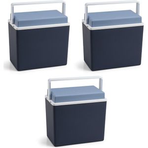 3x Blauwe koelboxen met draagbeugel 10 liter