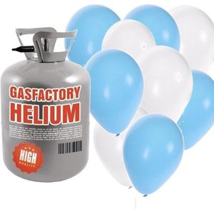 Jongen geboren helium tankje met blauw/witte ballonnen 30 stuks