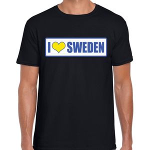 I love Sweden / Zweden landen shirt met bordje in de kleuren van de Zweedse vlag zwart voor heren