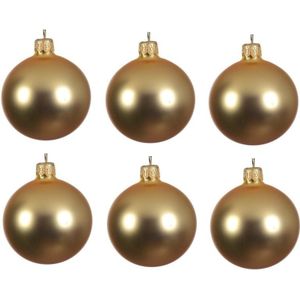 Decoris Kerstballen set - 12x stuks - goud - glas - 6 cm - mat - kerstversiering - gouden ophanglint