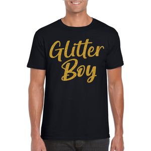 Bellatio Decorations Verkleed T-shirt voor heren - glitter boy - zwart - goud glitter - carnaval