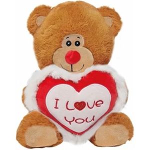 Jono Toys Pluche Knuffelbeer/Teddybeer met I Love You Hartje - Bruin - 30 cm