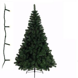 Groene kunst kerstboom 150 cm inclusief helder witte kerstverlichting