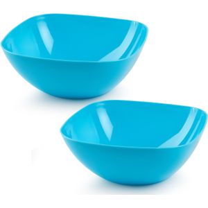 Plasticforte serveerschaal/saladeschaal - 2x - D28 x H11 cm - kunststof - blauw - 4800 ml