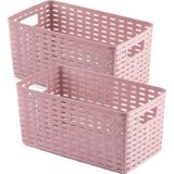 5x stuks rotan gevlochten opbergmand/opbergbox kunststof - Oud roze - 15 x 28 x 13 cm - Kast mandjes