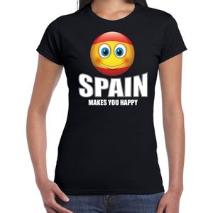 Spain makes you happy landen / vakantie shirt zwart voor dames met emoticon