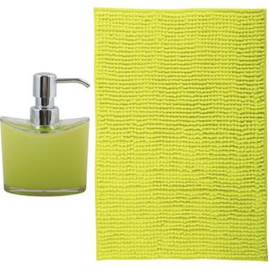 MSV badkamer droogloop mat - Bolzano - 40 x 60 cm - met bijpassende kleur zeeppompje - limegroen
