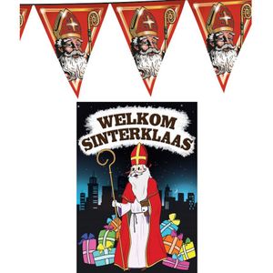 Sinterklaas versiering feestpakket inclusief 2x stuks vlaggenlijnen 5 meter en A1 deurposter
