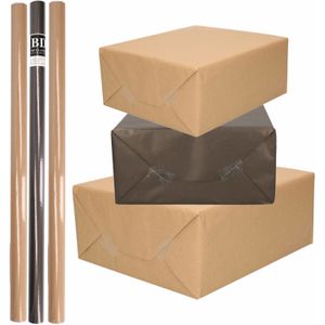 8x Rollen kraft inpakpapier/kaftpapier pakket bruin/zwart 200 x 70 cm