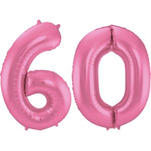 Leeftijd feestartikelen/versiering grote folie ballonnen 60 jaar glimmend roze 86 cm