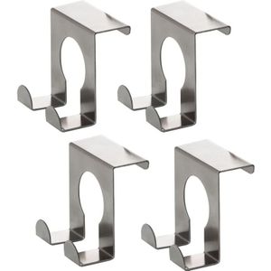 4x Zilverkleurige haken 5 cm voor over de deur